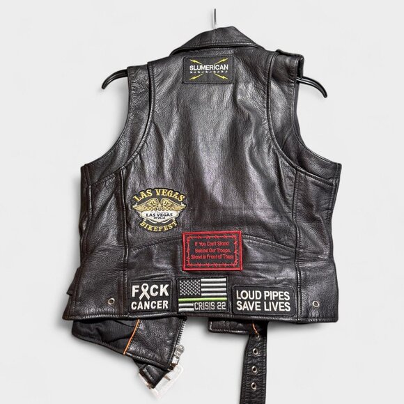 Daniel Smart Womens Leather Biker Vest XS With Patches Black - Picture 7 of 10